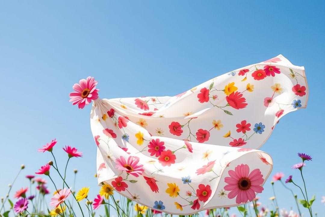 Платье в цветочек с короткими рукавами, яркие полевые цветы на светлом фоне