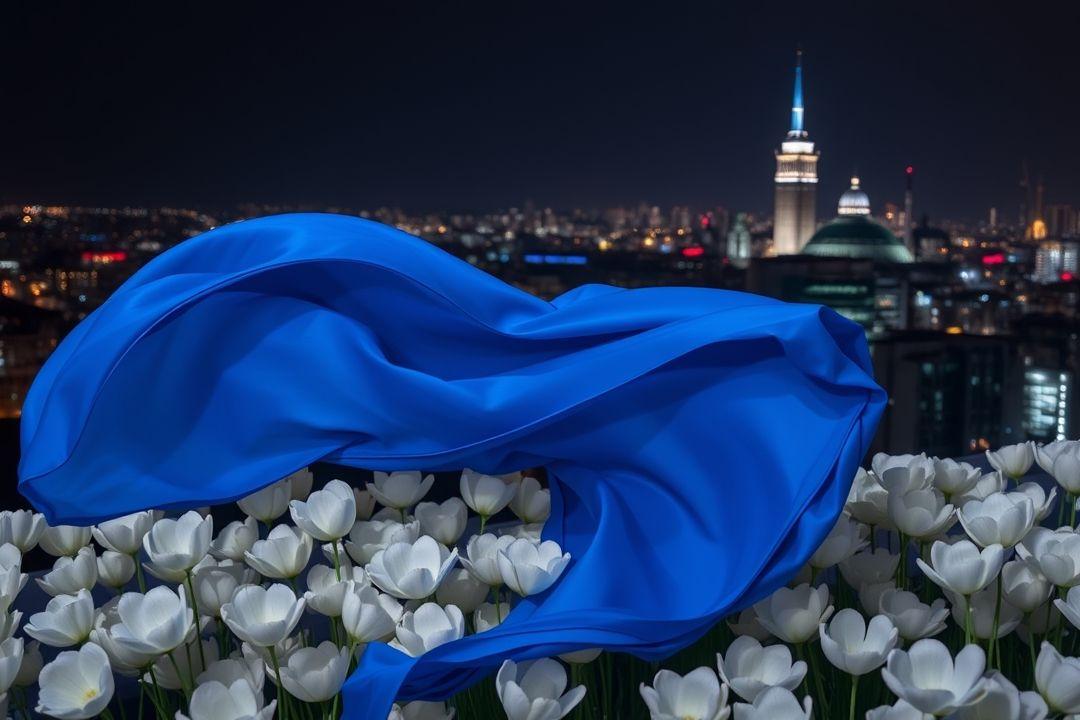 Чёрное вечернее платье в крупный белый горох, приталенный силуэт, открытые плечи, вечерний свет