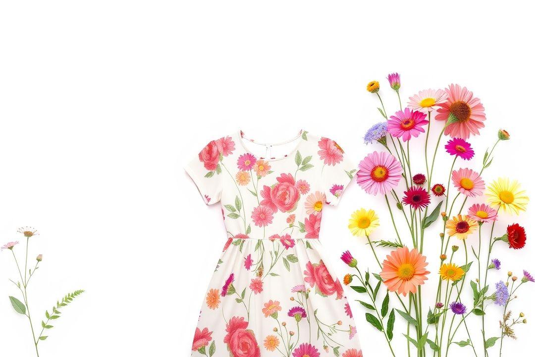 Платье в цветочек с короткими рукавами, яркие полевые цветы на светлом фоне