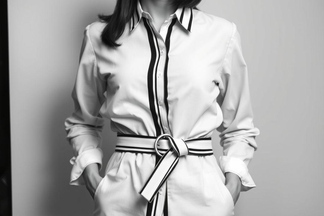 Платье с лодочкой, контрастные цвета, сборка на талии, короткая длина, стильные туфли.