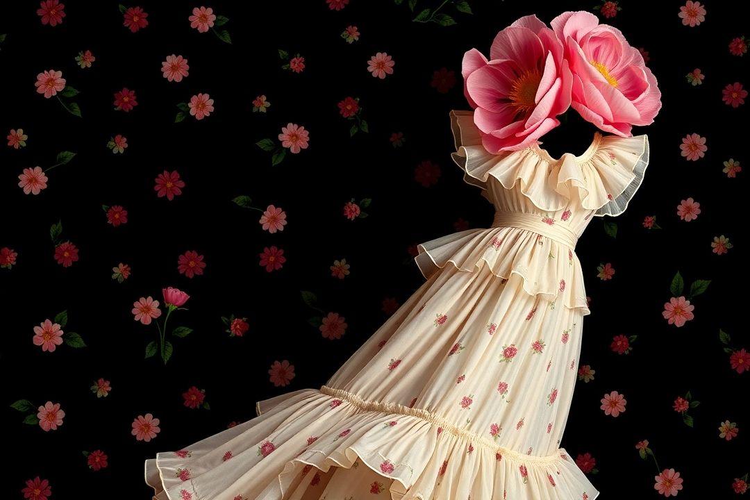 Платье в цветочек с короткими рукавами, яркие полевые цветы на светлом фоне