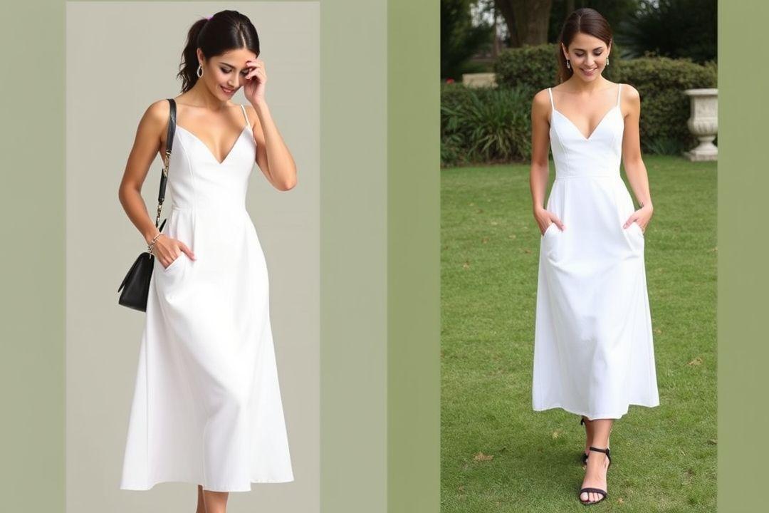 Платье с лодочкой, контрастные цвета, сборка на талии, короткая длина, стильные туфли.