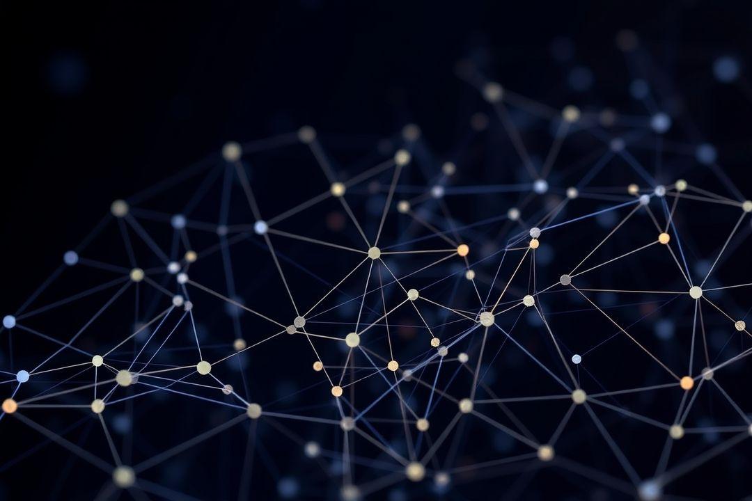 абстрактное изображение сети, состоящей из узлов и линий, символизирующих децентрализованные транзакции и безопасность.